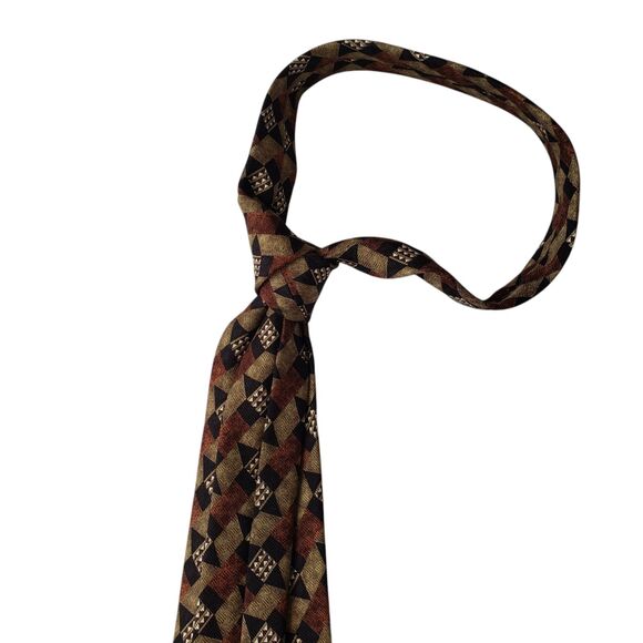 Guess 100% Silk Neck Tie Brown Beige Geometric Italy NWT Vintage - Picture 4 of 10